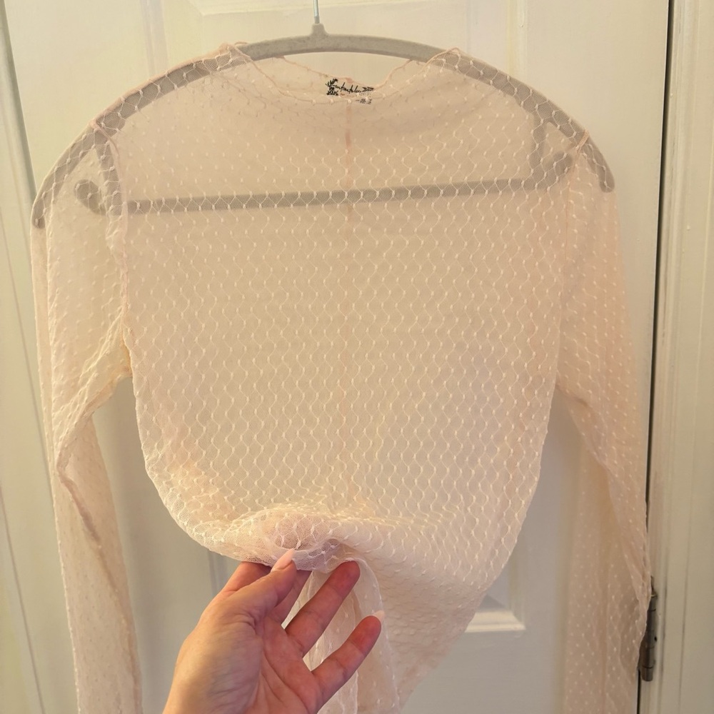 Free People Pink Sheer Mesh Long Sleeve Top - Picture 8 of 11